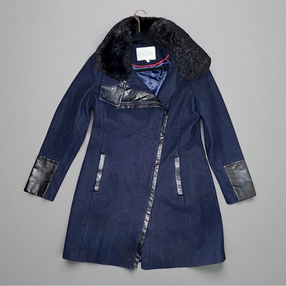 RACHEL Rachel Roy Asymmetrical Vegan Leather and Fur Coat